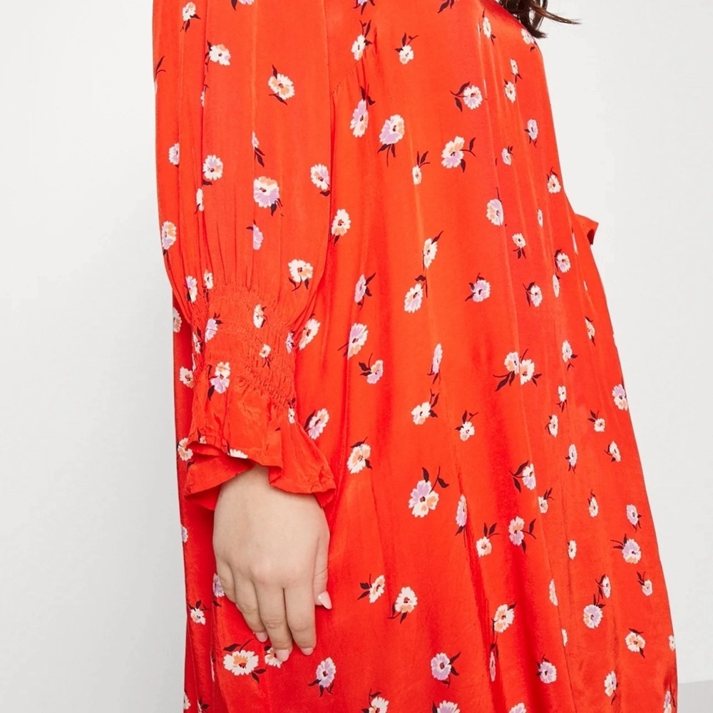 Kaffe Curve Plus Size KColly Red Floral midi Dress women size - Picture 6 of 15